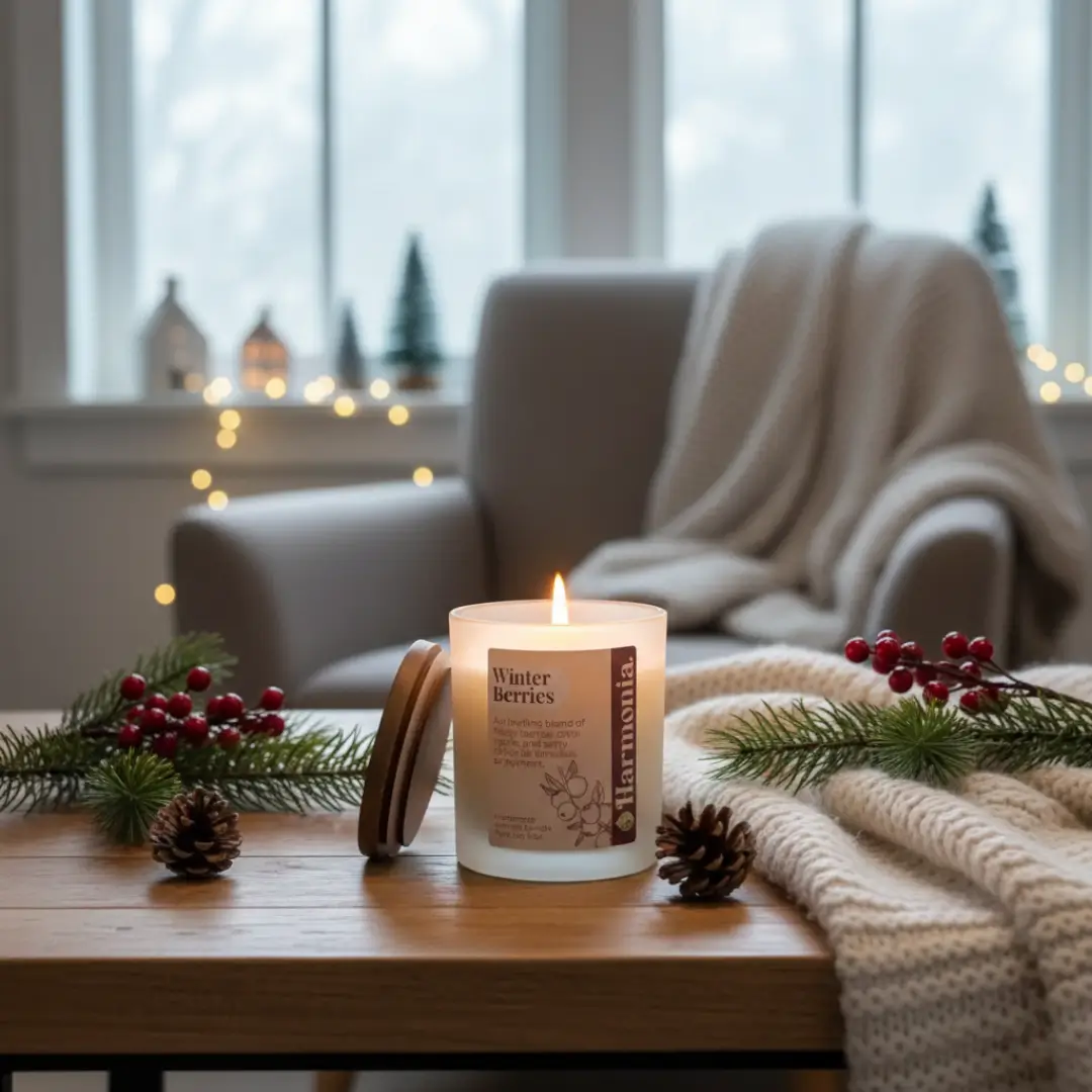 Winter Berries Frosted Glass Candle