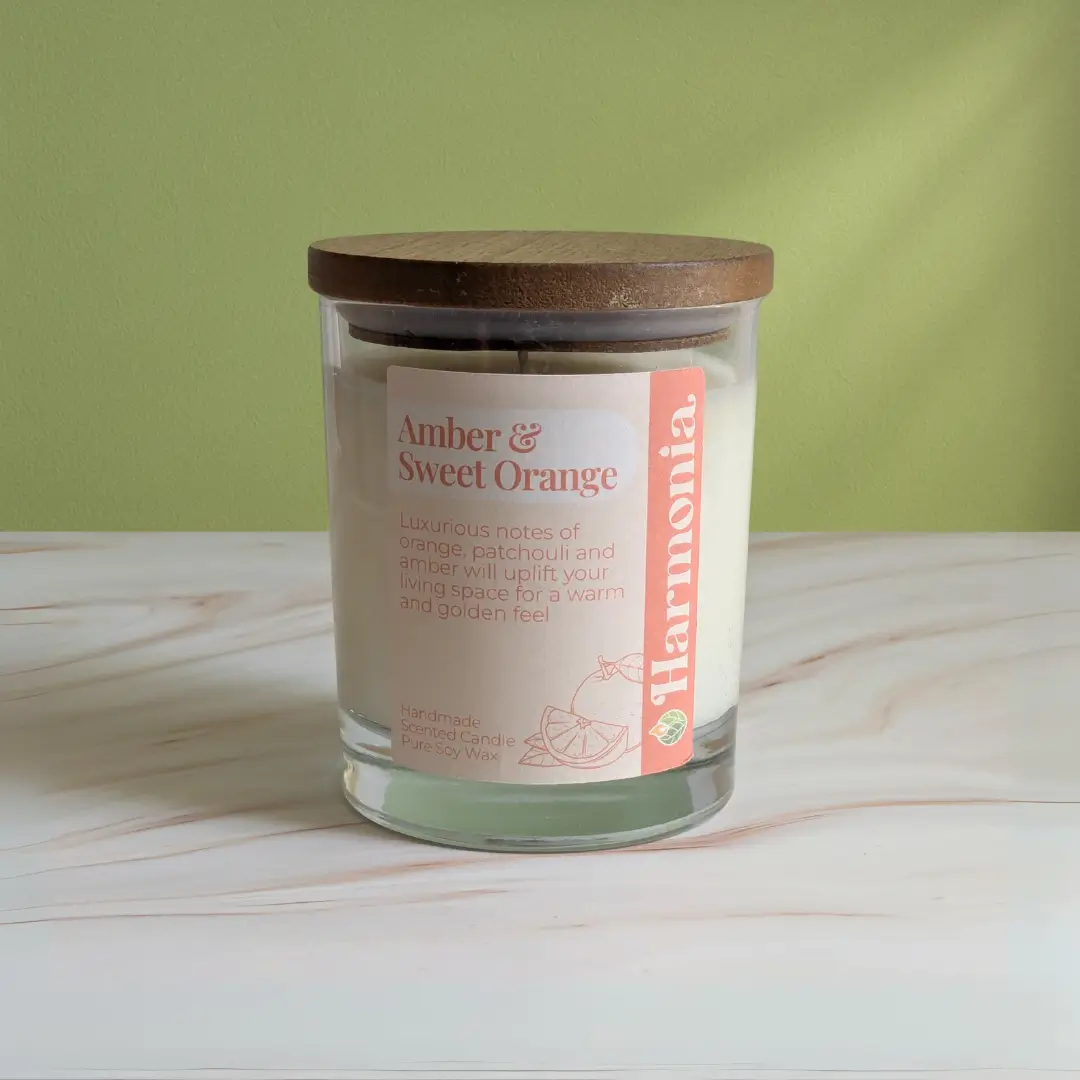 Amber & Sweet Orange Clear Glass Candle