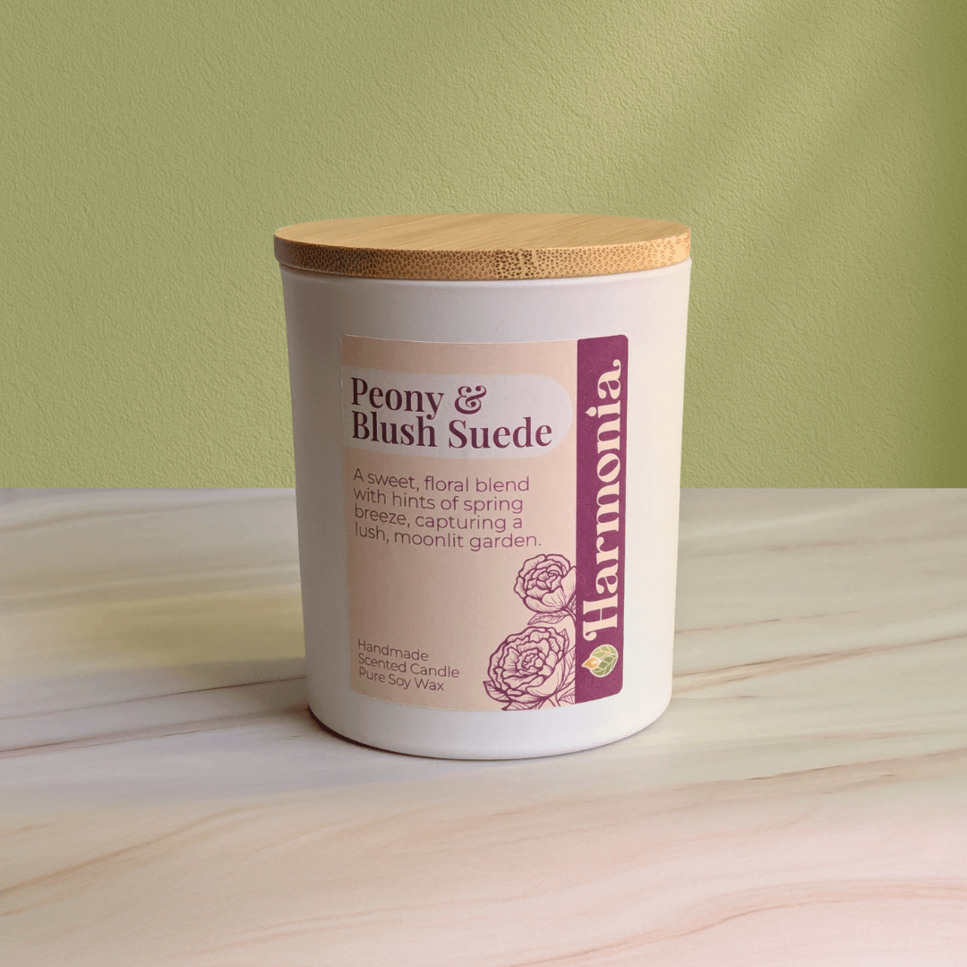 Peony &  Blush Suede Whitte Glass Candle